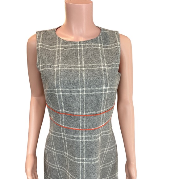 Sail to Sable STS Grey Plaid Wool Blend A-Line Shift Dress Mod Vibe Size 6 - Picture 3 of 10